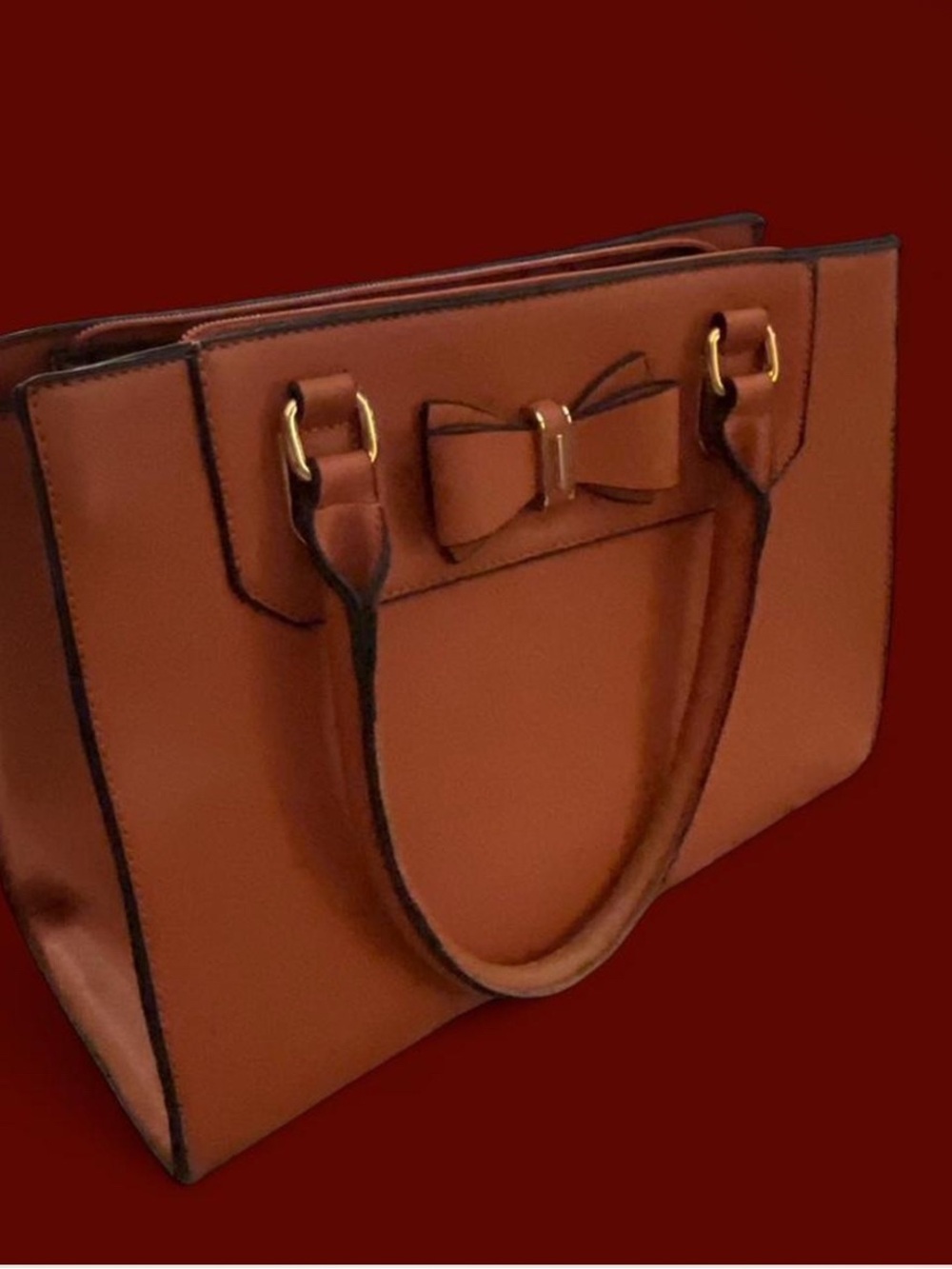 Classic Bow-Accent Women's Tote Bag - Brick Brown ALSO ON De POP